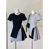 Irregular Open Fork Design Pure Cotton Short Sleeve T-Shirt Girl 2025 Spring And Summer Stew Pure Lust Hot Girl Bottom Shirt Top