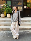 Grey Lattice Collar Fake Two Long-Sleeved Edgy Women 2026 Autumn And Winter Embroidery Small Flowers Loose Thin Top