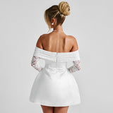 Women's Clothing 2025 Summer New Temperament Shoulder Long Sleeve Sexy Body Lace Short Dress