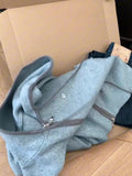 Lazy Blue Double Zipper Hooded Sweater Jacket Woman 2025 Korean Loose Soft Glutinous Outside Knitted Shirt
