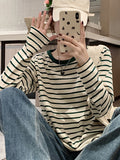 Pure Cotton Striped Bottoming Shirt Women In The Spring And Autumn Atmosphere Loose Thin With Long-Sleeved T-Shirt Casual Wear