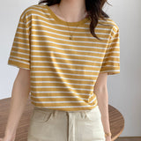 Short-Sleeved T-Shirt Women's Summer Thin 2026 New Loose Cotton Green Stripe Sympathizes With Women's Clothes