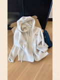Double Zipper Hooded Long-Sleeved Knitted Cardigan Sweater Coat Lady Languid Wind High-End Feel Embroidered Sweater