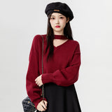 2025 Autumn And Winter New Black V-Neck Sweater Women In The Spring And Autumn With Long Sleeve Bottom Shirt Outside Wearing Hanging Neck Knitting Tops