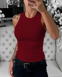 2025 Summer Women's Ribs Small Vest Round Collar Body Type Women's Vest