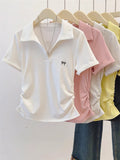 Large-Size Front-Shouldered Cotton Short-Sleeved T-Shirt For Women's New School Style POLO In Summer 2025