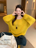 Lazy Wind Yellow Round Collar With Long-Sleeved Knitted Shirt Women 2026 Autumn New Wave Dot Silk Scarf Bottom Shirt Top
