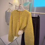Gentle Wind Yellow Horse Hair Sweater Women Autumn And Winter Jacket Long-Sleeved Cashmere Knitted Jersey Lazi High-End Feel Top