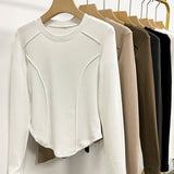 European Goods Autumn And Winter Grinding Thick Bottom Shirt Women Long Sleeves With Shoulder T-Shirt Design Thin Velvet Top Design
