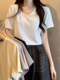 Pure U-Necked White Short-Sleeved T-Shirt Women's Summer 2025 New Design Feel Korean Version Of Loose Solid Color Top