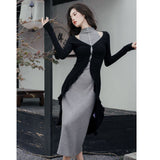 Cold Wind Royal Sister Fan Wearing A Suit Early Autumn High Sense Two Sets Of Gray Dress Black Cardigan Woman