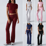 Dili Women's Clothing 2025 Spring And Summer Leisure Solid Color Repair Short Sleeve Long Pants Set