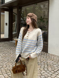 Mi-Gray Half-Neck Long Sleeve Knitted Women 2026 Autumn New Striped Bottom Sweater Top