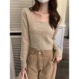 Hottie Sexy Collar Collar Collar Knitted Women's Autumn And Winter Slim Thick Sweater Inside The Top