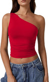 2025 Summer Women's New Sleeveless Shoulder Solid Color Repair Sexy Open-Enavel Vest T-Shirt