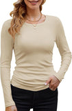 2025 Women's Women's Ribs Cotton Fabric Basic Round Neck Solid Color Long-Sleeved T-Shirt Repair
