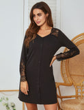 Autumn And Winter Lady Long Sleeves Lace Splicing Fake Door Fumice Home Clothes Pyjamas Woman