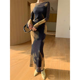 Colored Long-Sleeved Dress Women In Autumn And Winter Knitted Sling Skirt Bottom Skirt Two Sets
