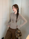 Half-High Collar Long-Sleeved T-Shirt Women In The New Autumn And Winter Of The Korean Autumn And Winter To Wear The Bottom Of The Wooden Ear To Wear Thicker And Repair Coat