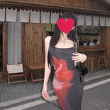Black Tie-Dye Print Sexy Sling Dress Women's Summer 2025 New Body Tight Waist-Up Short Skirt