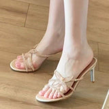 French Gentle Beautiful Bow Slippers Women Summer New Round High-Heeled Shoes Fairy Style Dress Flip-Flop