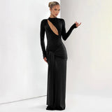 Autumn 2025 New Solid Color Sexy Body Hollow Bag Hip Dress With Temperament Long-Sleeved Dress