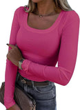 New Explosion Thread Pit Strips Long-Sleeved Sexy U-Neck Casual Women's T-Shirt