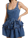 Sweet Cowboy Flowers Double-Layer Waist Thin Sling Skirt Small Man Wearing The Island Beautiful Dress