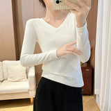 Deyvel V-Neck Long-Sleeved T-Shirt Women's Bottoming Shirt With Autumn And Winter Large-Size New Korean Slimming Warm Top