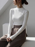 Small Collar White Bottoming Shirt With Autumn And Winter Plus Velvet Blouse Female Velvet Long-Sleeved T-Shirt Half-High Collar