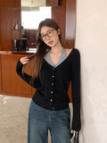 Crash Color V-Neck Fake Two-Piece Tie Hanging Neck Knit Bottom Cardigan Woman 2026 Early Autumn Wearing Inside Repair Body Dress