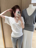Summer Lazy Wind Loose V-Neck Blouse 2025 New Short-Sleeved T-Shirt Women's Bat Sleeve Shirt Ins