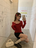 French Retro Fake Two Slings Long-Sleeved T-Shirts In The Spring And Autumn To Put On The Wooden Ear Design Shirt Top