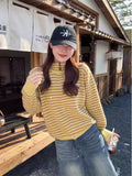 Autumn And Winter Korean Zipper Design Sense Inside The Sweater Top Blue And White Stripe Hit The Knitted Open Shirt Coat Woman