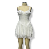 2025 Solid Fashion V-Necked Lotus Side Sexy Lace Sleeveless Sling Dress