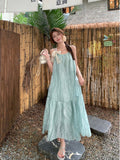 Mint Green Hanging Neck Sling Dress Women's Summer New French Super Fairy First Love Dress Seaside Holiday Showback Dress