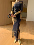 Colored Long-Sleeved Dress Women In Autumn And Winter Knitted Sling Skirt Bottom Skirt Two Sets