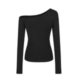 Sexy Strabiscuffed Long-Sleeved T-Shirt Girl Early Autumn New Hottie Design Slimming Niche Chic Top