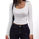 2025 New Thread Pit Strips Long-Sleeved Square T-Shirt Women's T-Shirt