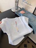 Korean Gentle Wind Color Button Short-Sleeved T-Shirt Girl 2025 Spring And Summer Design Sense Of Ocean To Reduce The Age Of Knitting Top