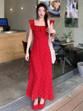 French Gentle Temperament Flying Sleeve Lotus Edge Splicing Dress Women's Summer New Wave Point Square Sling Skirt