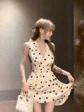Butterfly Tie With Hanging Neck Dress Women Summer French Wave Point Dress Design Feel Waist Super Fairy Skirt