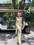 Holiday Wind Strapped With Bare Back Sling Dress Female Summer Floral Dress Babes To Close The Waist Fishtail Skirt With Hip Dress