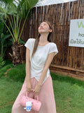 Korean Fashion Button-Neck Short-Sleeved T-Shirt Women 2026 Summer Slim Repair Body Beautiful Small Top
