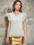 Summer New Sexy V-Neck Lotus Leaf Plug-In Sleeve Sleeve Sleeve Blouse Short-Sleeved T-Shirt Girl