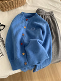 Gentle Retro Age-Retro Puppy Embroidered Color Buckle Round Collar Knitted Cardigan Woman 2025 Autumn Small Sweater Coat