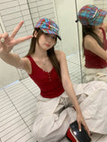 Sweet Hottie White Half-Necked Button Slings Waistcoat Women's Spring And Summer New Folded Bottom Shirt Sleeveless Top