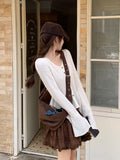 French V-Neck Horn Sleeve Design Long-Sleeved Knitted Cardigan Women's Autumn Hollow Wears A Top Of The Shirt