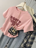Positive Shoulder Cotton Short-Sleeved T-Shirt Girl 2025 New Summer Letter Folding Body Chic Small Short Top