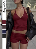 Dili Sports Yoga Hanging Neck T-Shirt Shorts Women's Two-Piece Suit Women's Clothing 2025 Autumn